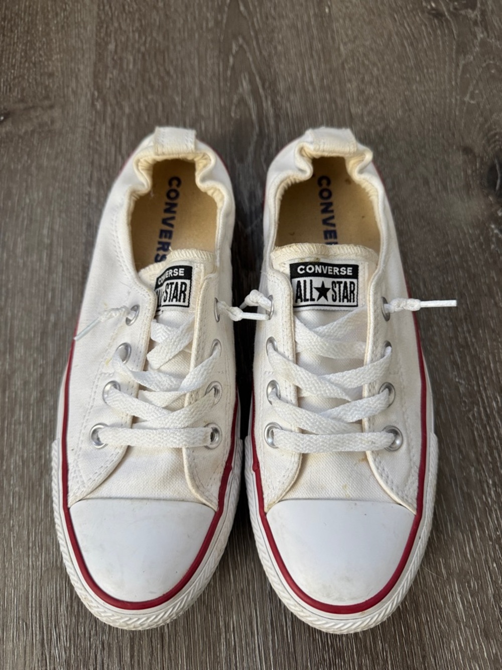 Converse Women’s White Canvas Low Top Sneakers with Red Stripe